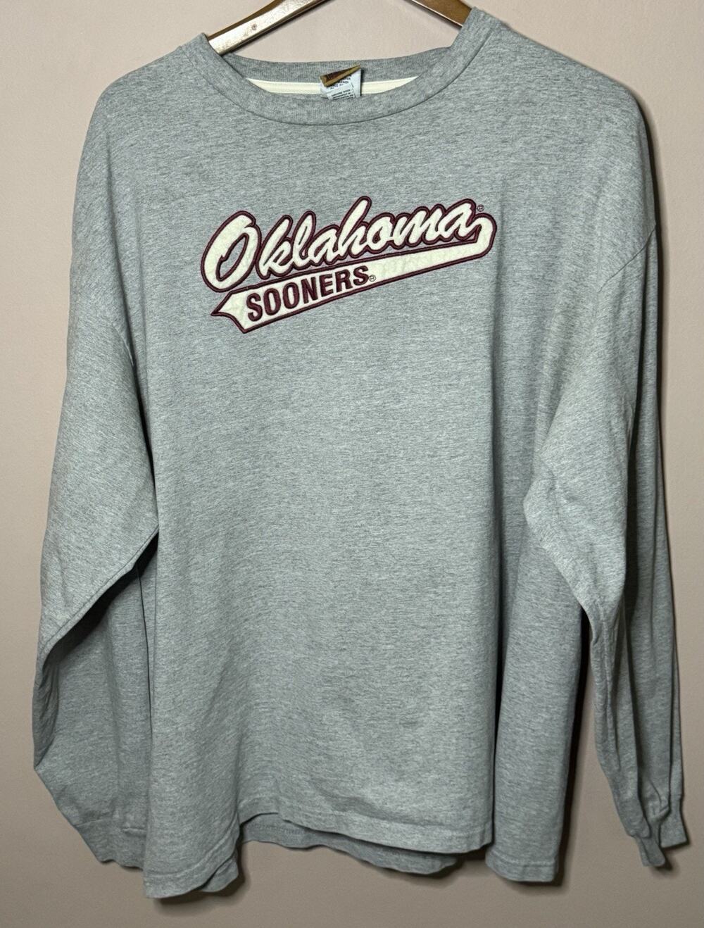 VTG UAS Oklahoma Sooners Grey Long Sleeve Embroidered Shirt XL Made In USA